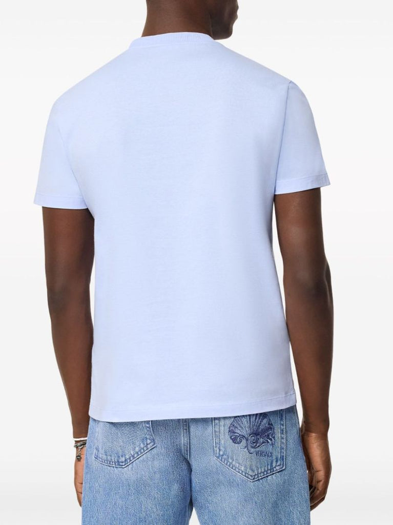 Blue Logo-embroidered Cotton T-shirt