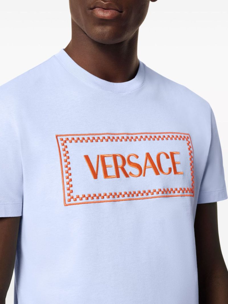 Blue Logo-embroidered Cotton T-shirt