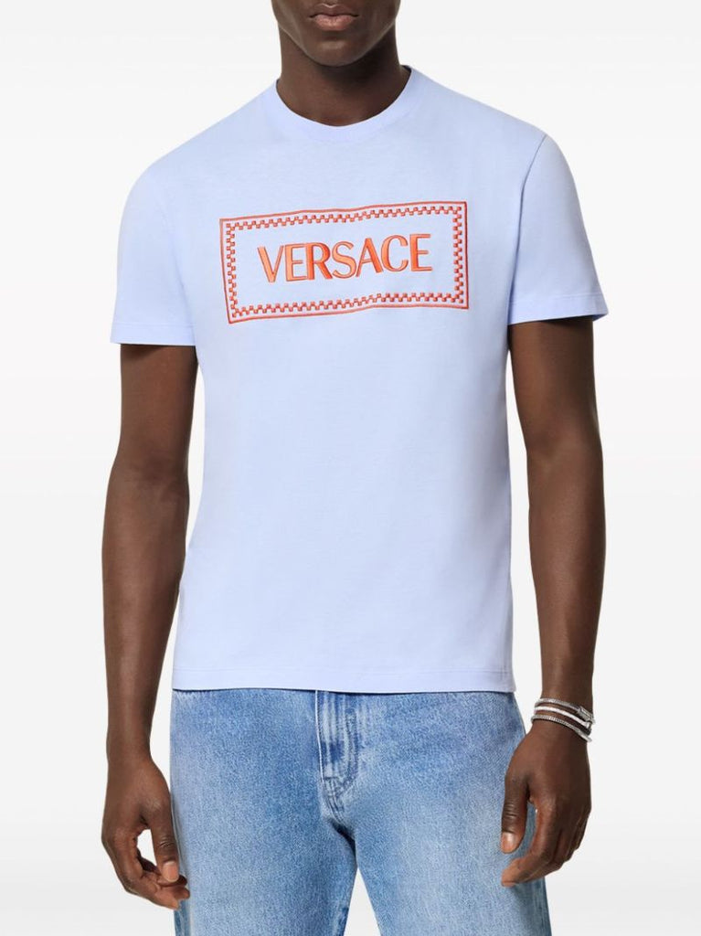 Blue Logo-embroidered Cotton T-shirt