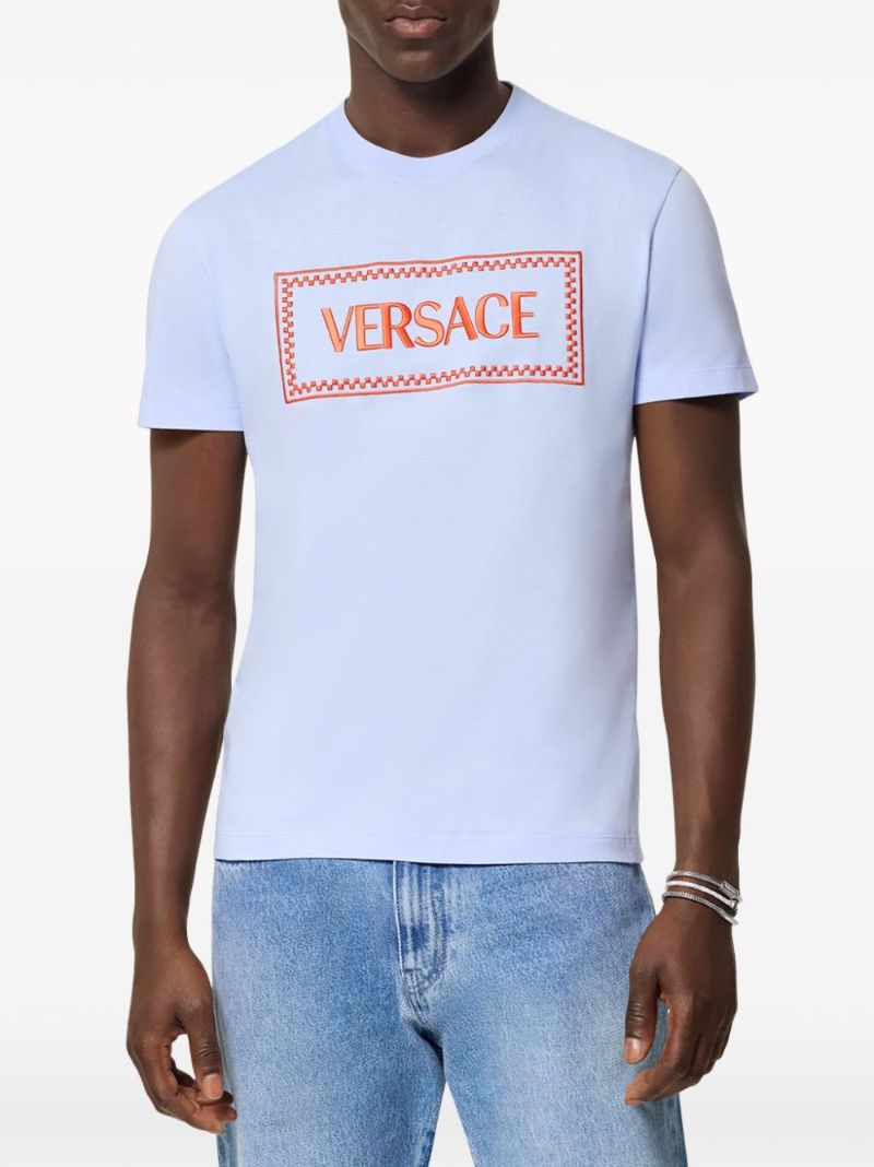 Blue Logo-embroidered Cotton T-shirt
