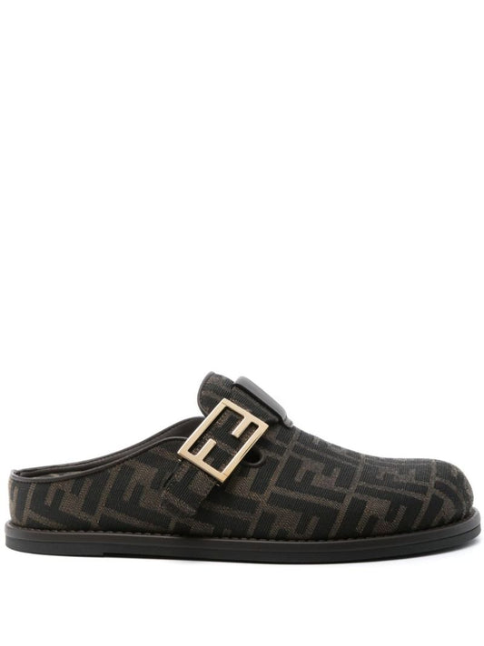 Brown Fendi Feel Canvas Sabots