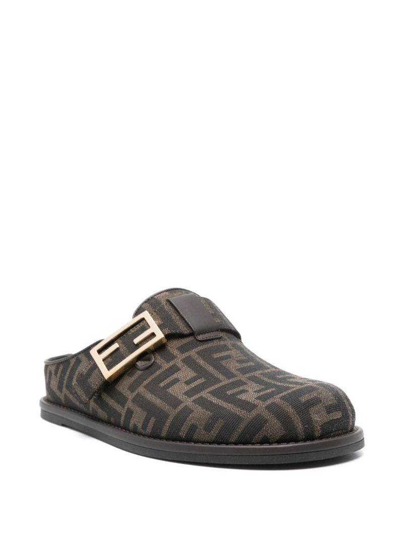 Brown Fendi Feel Canvas Sabots