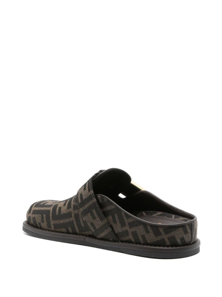 Brown Fendi Feel Canvas Sabots