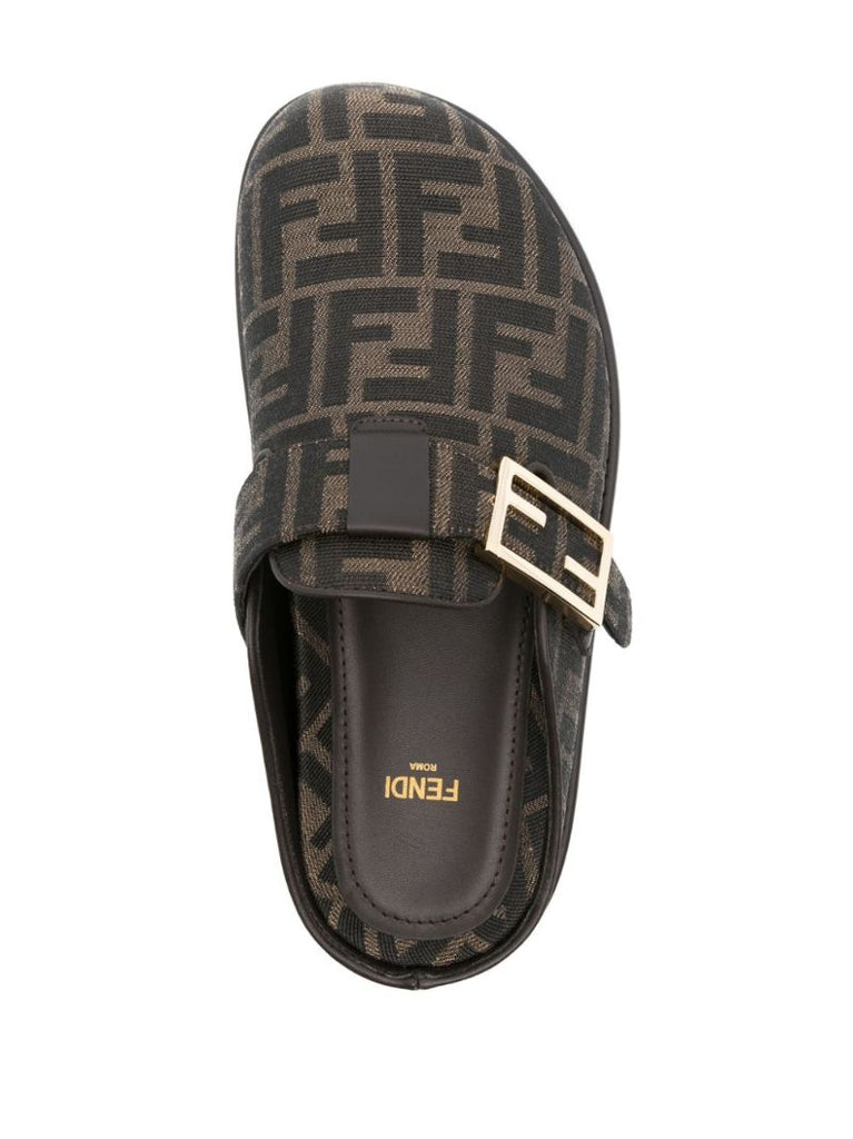 Brown Fendi Feel Canvas Sabots