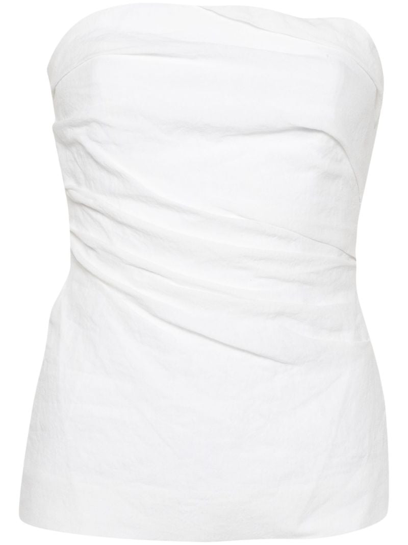 White Draped Linen Strapless Top
