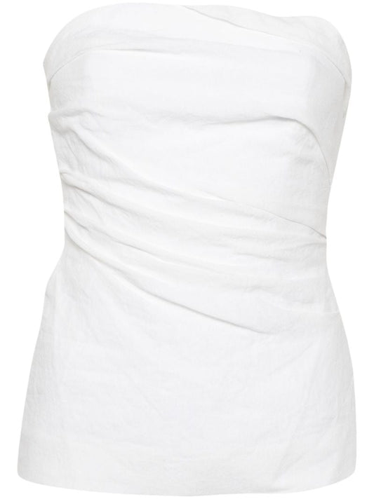 White Draped Linen Strapless Top