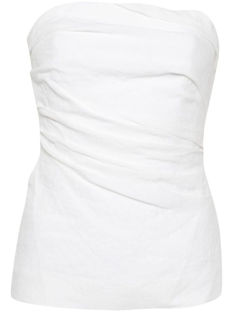 White Draped Linen Strapless Top