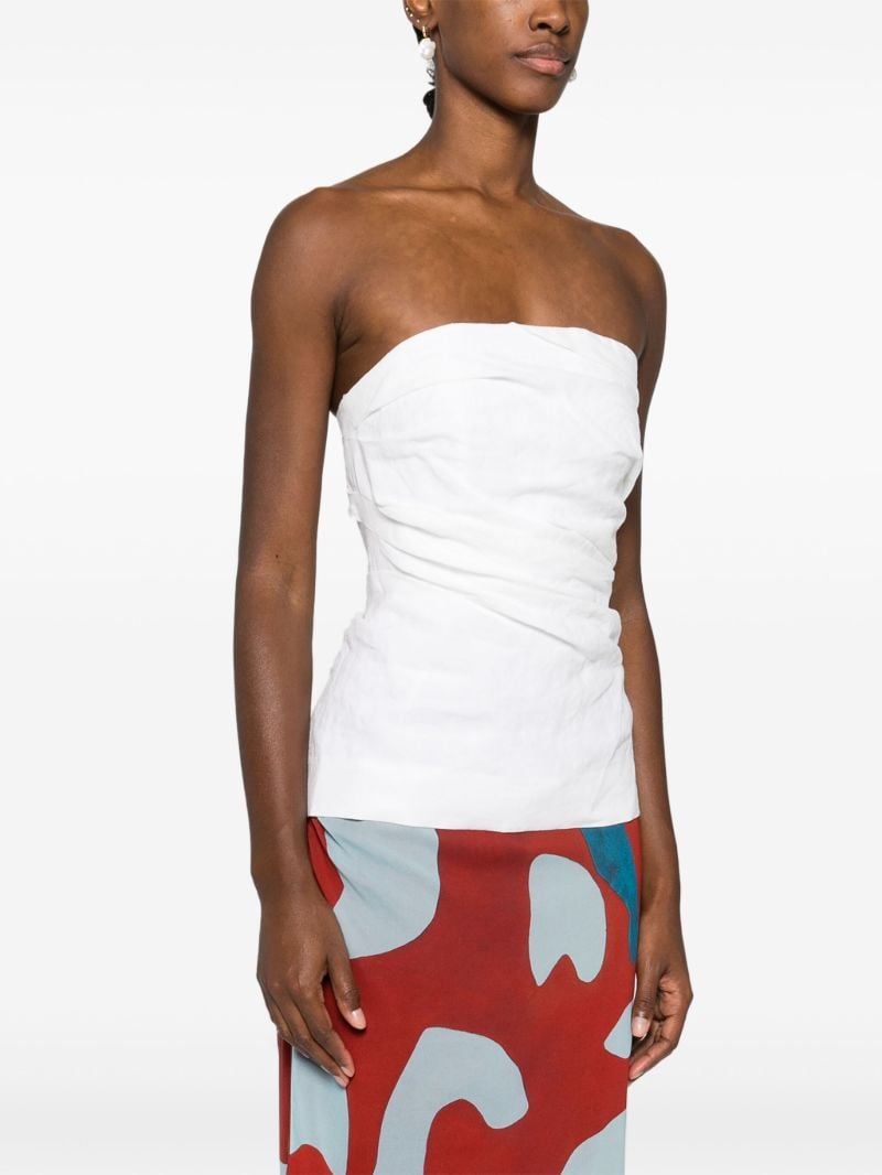 White Draped Linen Strapless Top