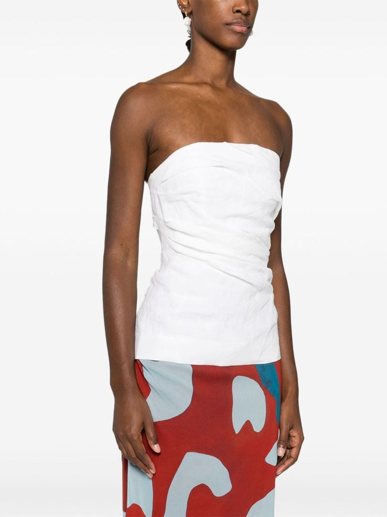 White Draped Linen Strapless Top