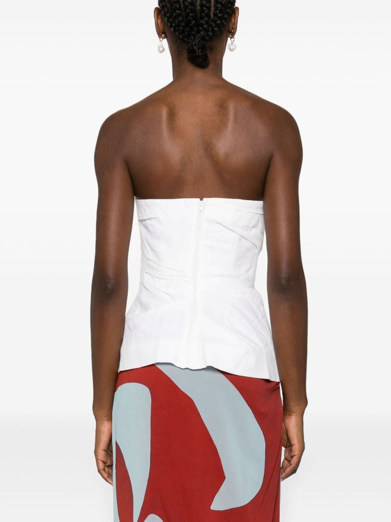 White Draped Linen Strapless Top