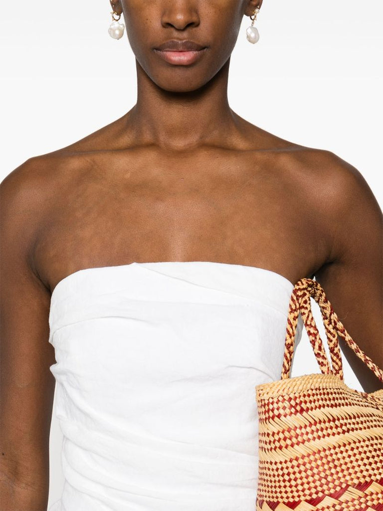 White Draped Linen Strapless Top