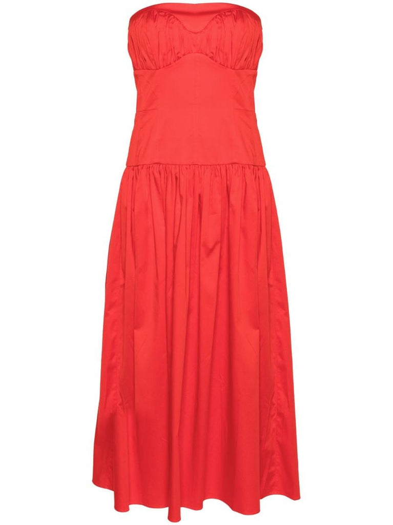 Cardinal Red Stretch Cotton Strapless Dress