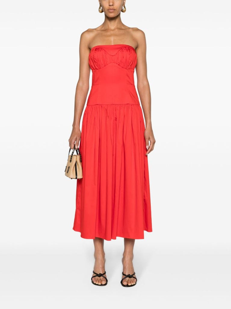 Cardinal Red Stretch Cotton Strapless Dress
