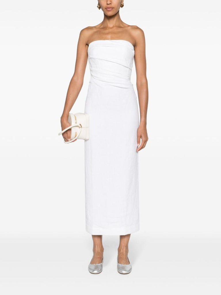 White Strapless Linen Maxi Dress