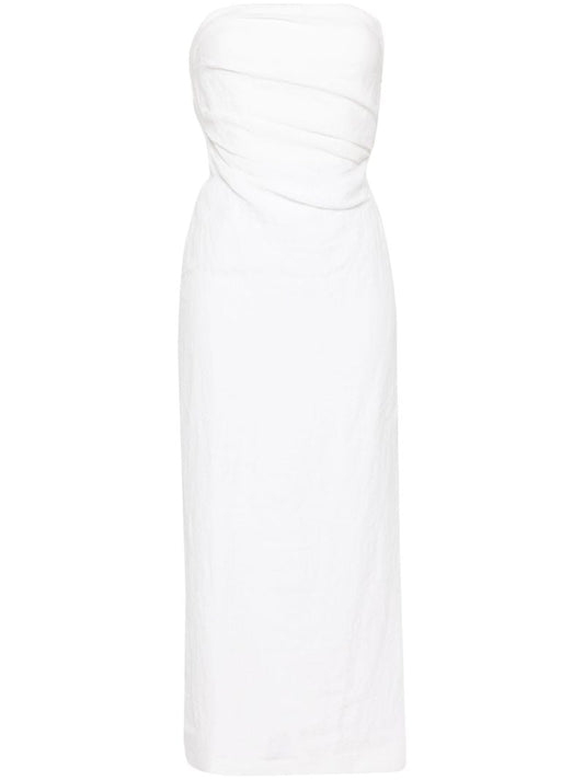 White Strapless Linen Maxi Dress