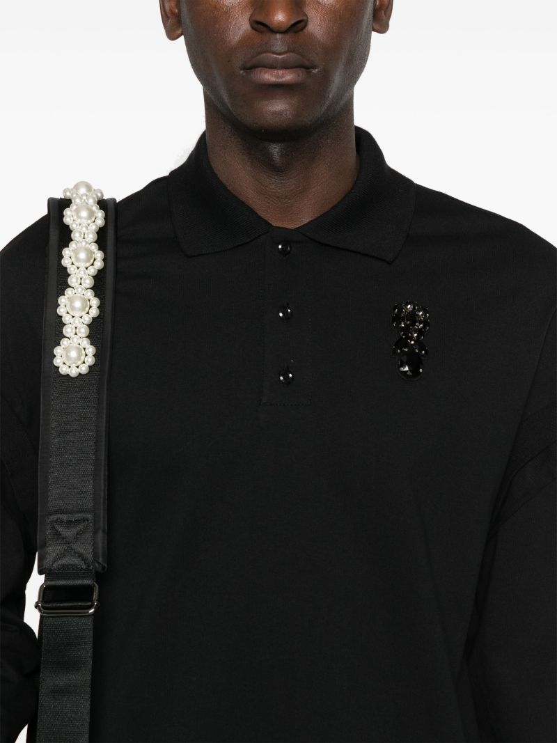 Black Crystal-embellished Cotton Polo Shirt