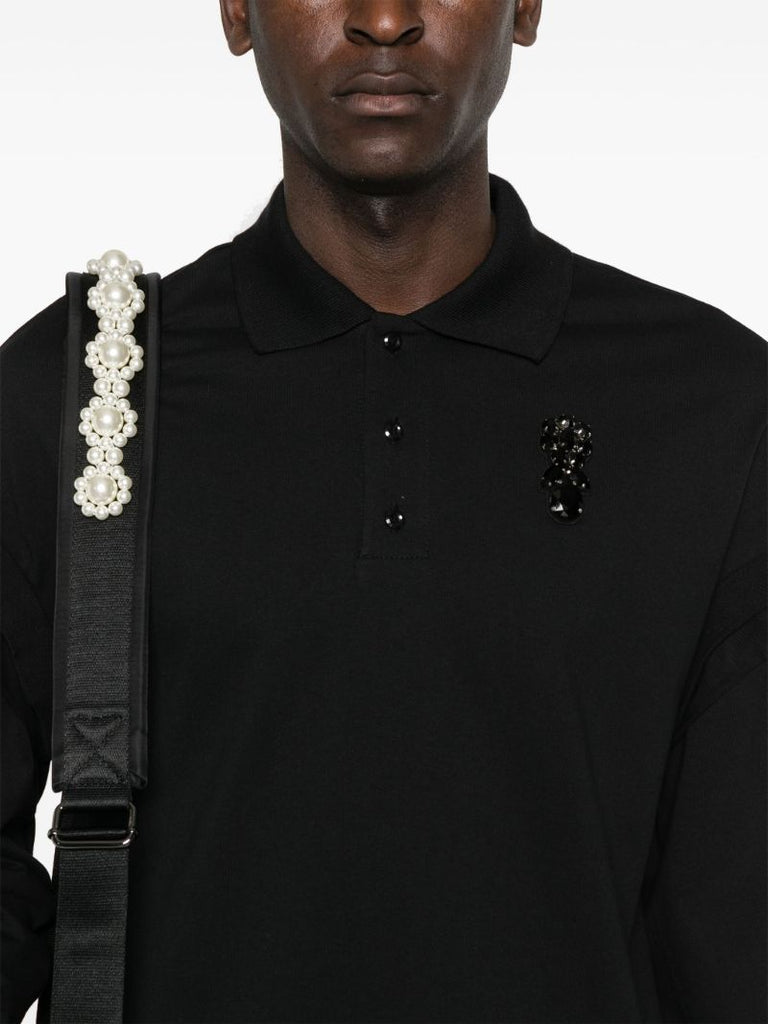 Black Crystal-embellished Cotton Polo Shirt
