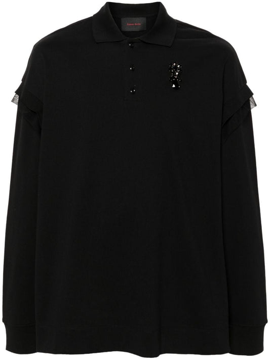 Black Crystal-embellished Cotton Polo Shirt