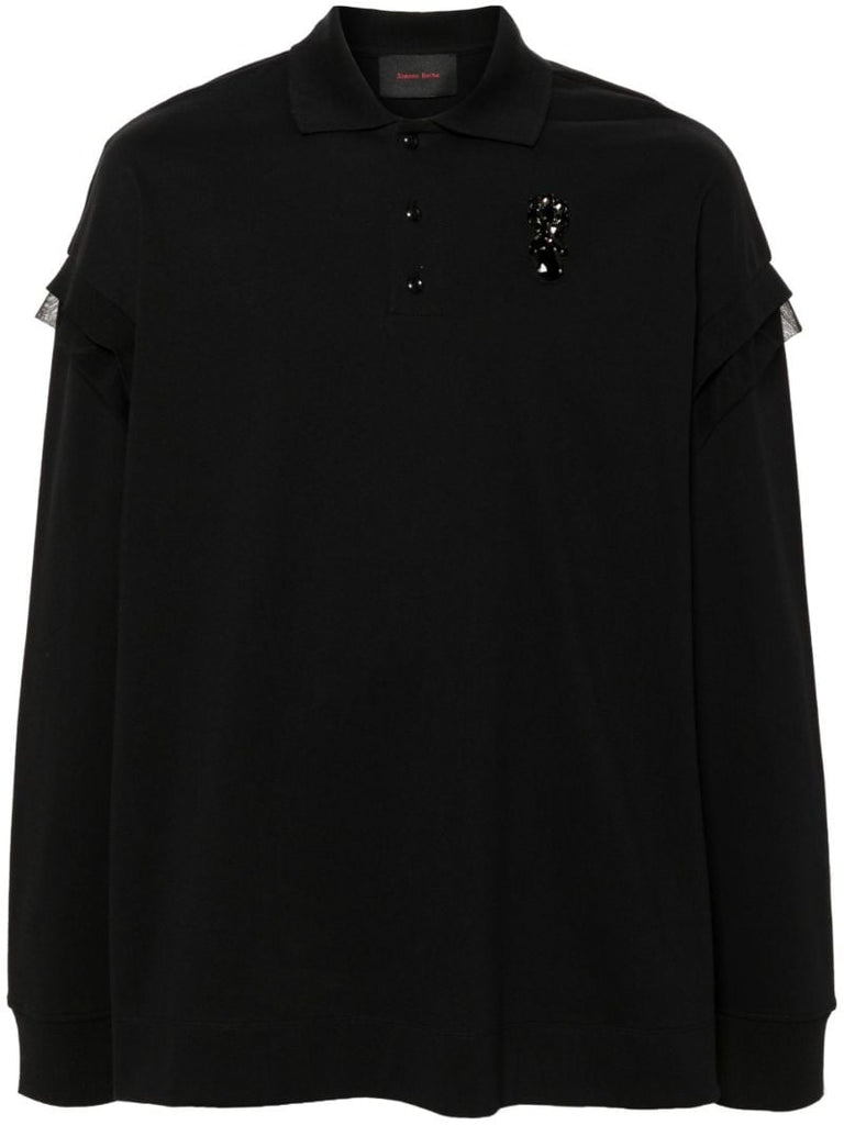 Black Crystal-embellished Cotton Polo Shirt