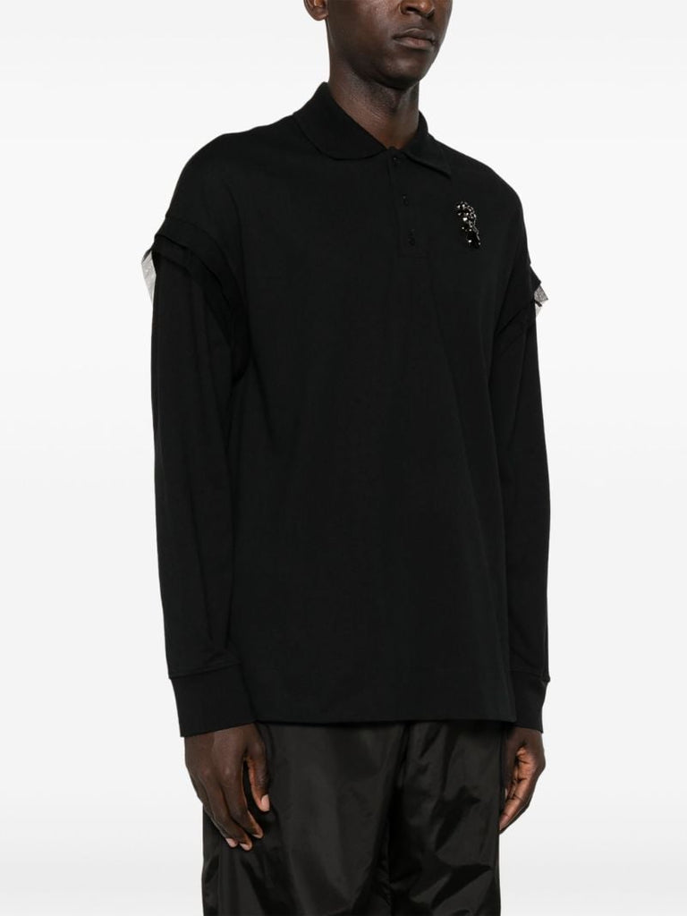 Black Crystal-embellished Cotton Polo Shirt