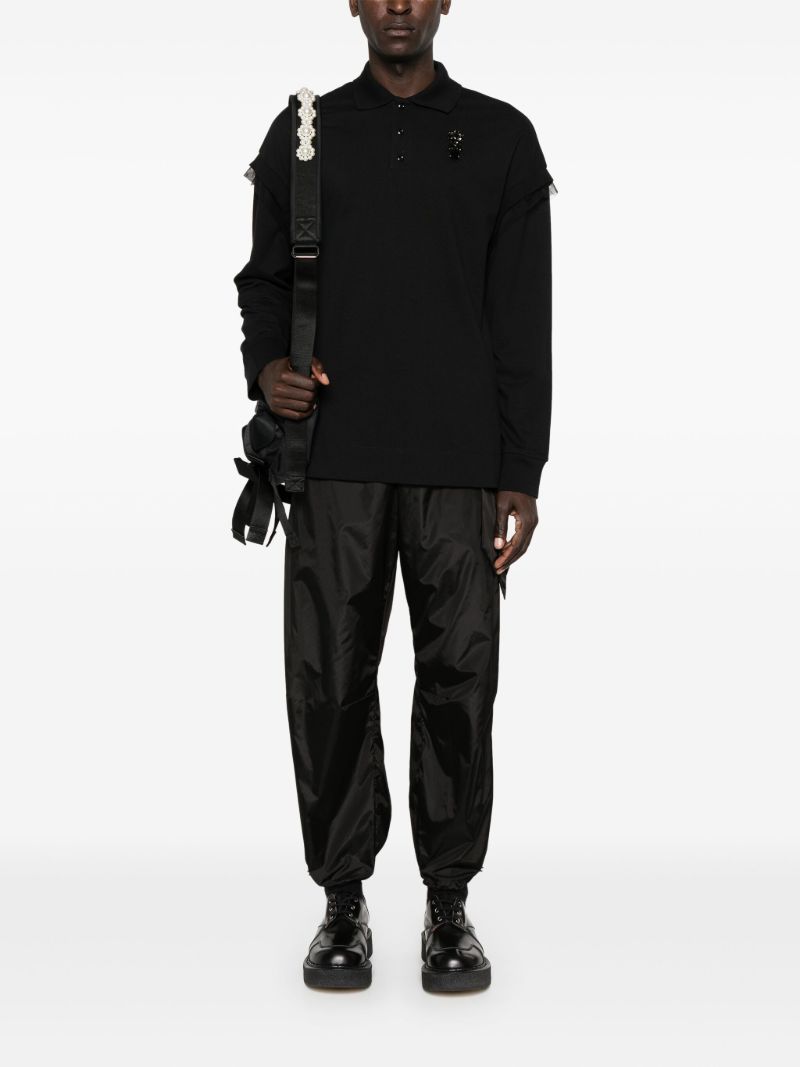 Black Crystal-embellished Cotton Polo Shirt