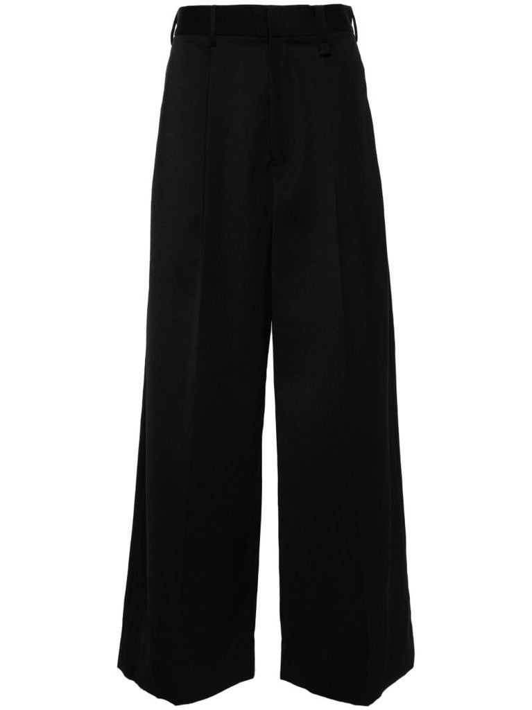 Black Pleated Wide-leg Trousers