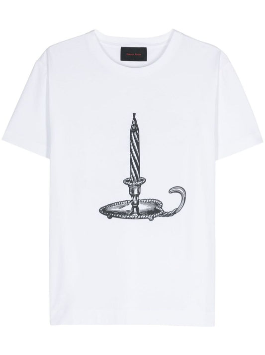 White Candle-print Cotton T-shirt