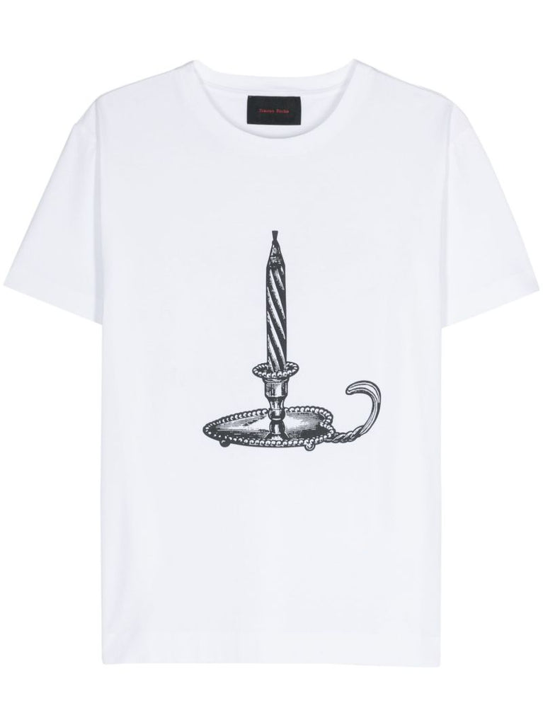 White Candle-print Cotton T-shirt