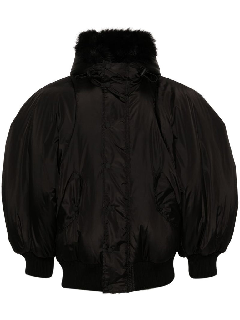 Faux-fur Trim Hooded Bomber Jacket