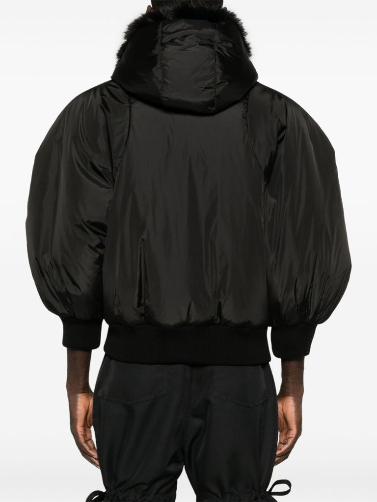 Faux-fur Trim Hooded Bomber Jacket
