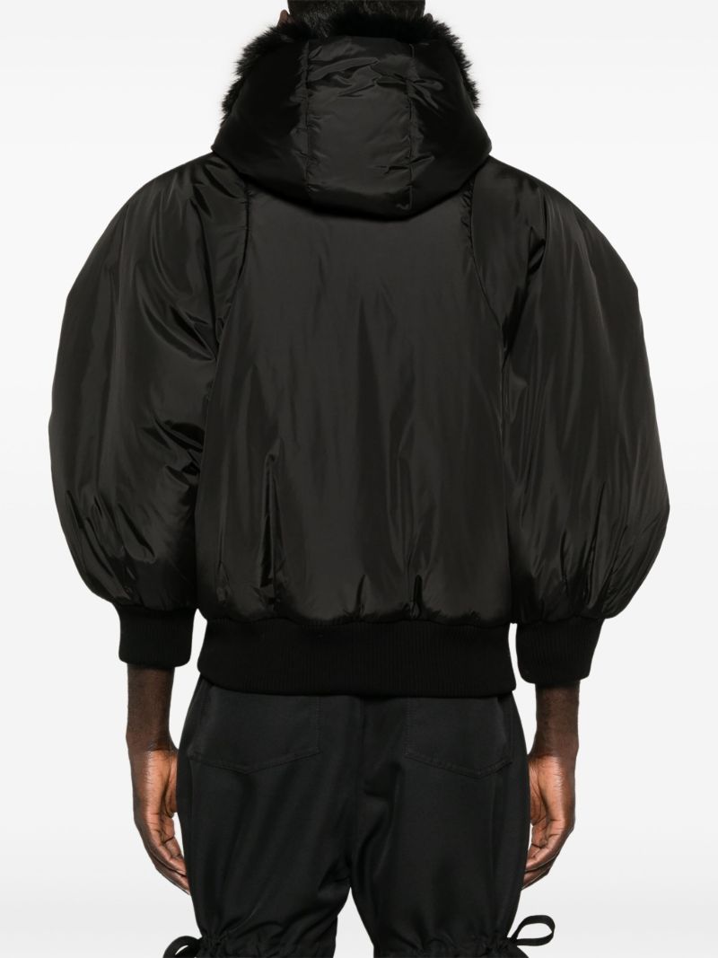 Faux-fur Trim Hooded Bomber Jacket
