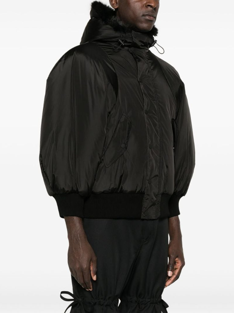 Faux-fur Trim Hooded Bomber Jacket