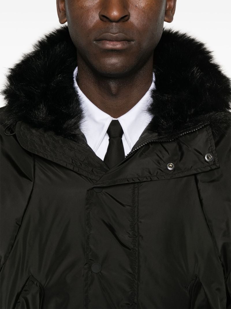 Faux-fur Trim Hooded Bomber Jacket