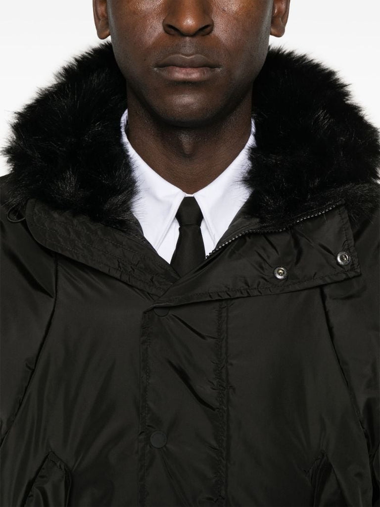 Faux-fur Trim Hooded Bomber Jacket