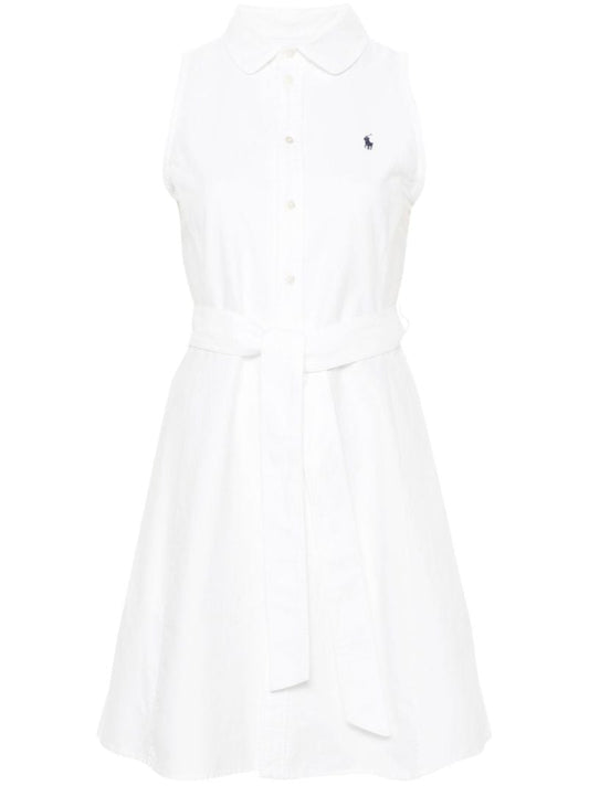White Polo Pony Cotton Shirt Dress