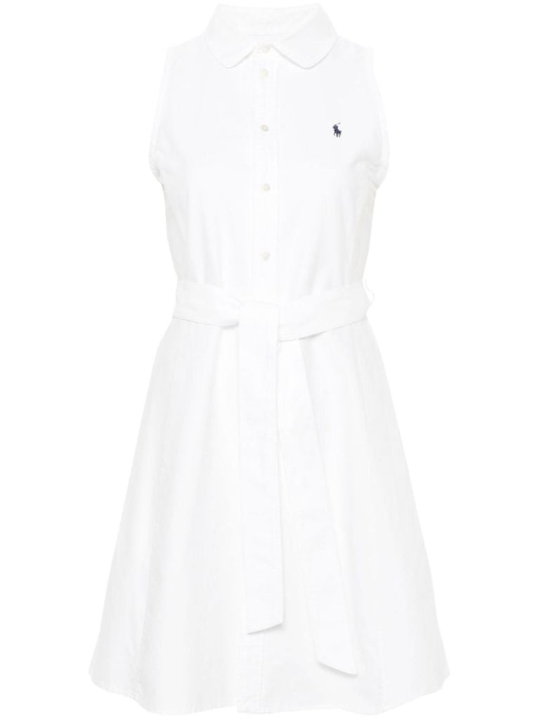 White Polo Pony Cotton Shirt Dress
