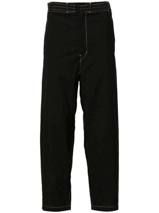 Black Belted Tapered-leg Trousers
