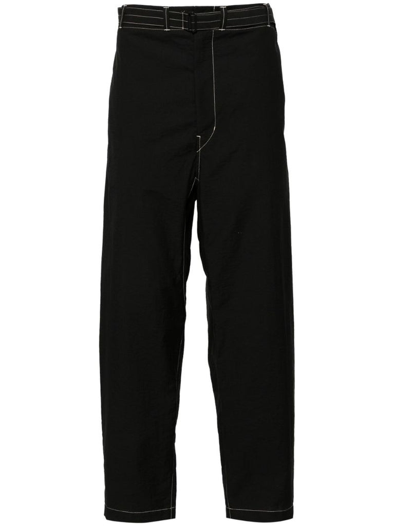 Black Belted Tapered-leg Trousers