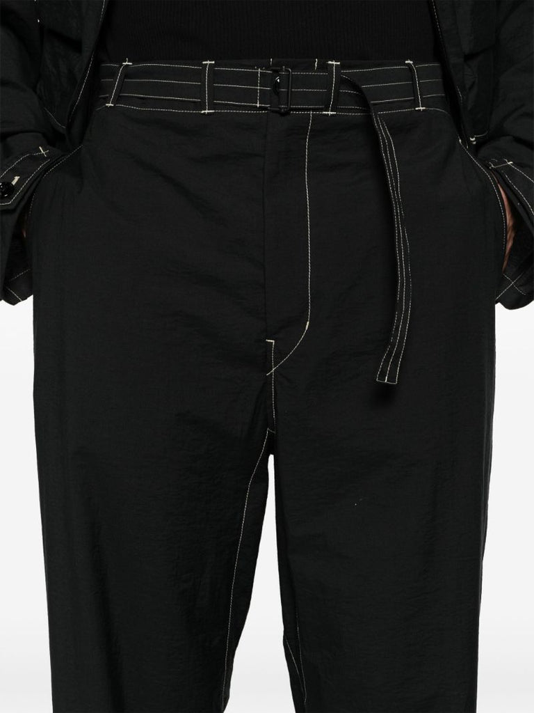 Black Belted Tapered-leg Trousers