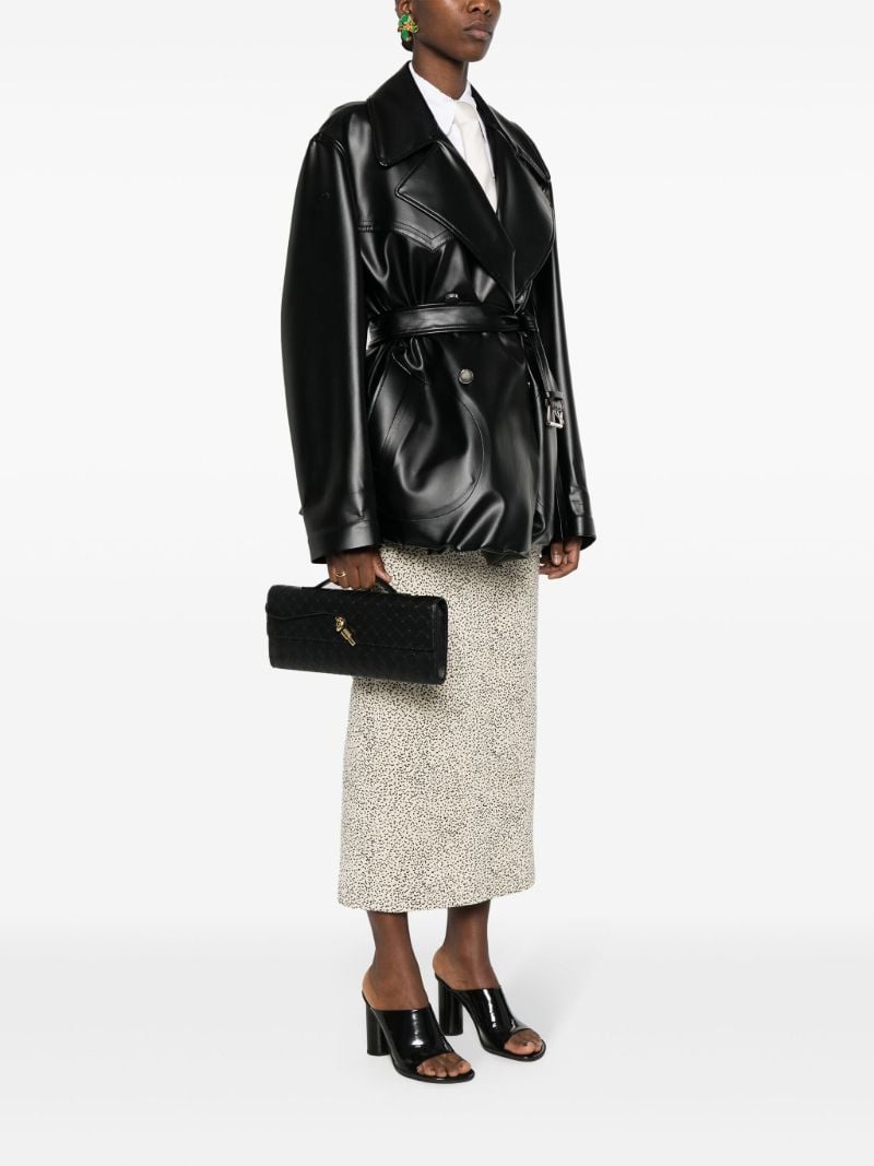 Black Intrecciato Flap Leather Clutch Bag