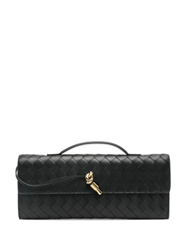Black Intrecciato Flap Leather Clutch Bag