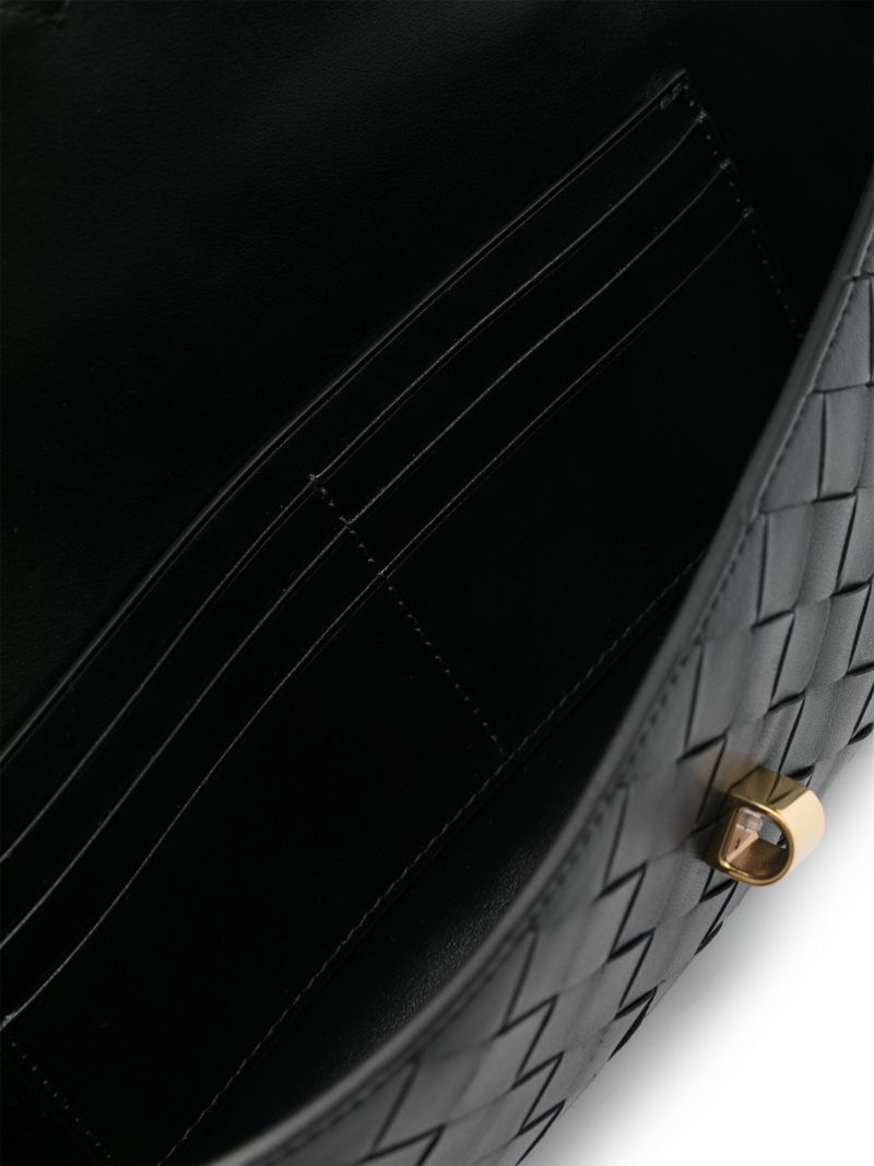 Black Intrecciato Flap Leather Clutch Bag