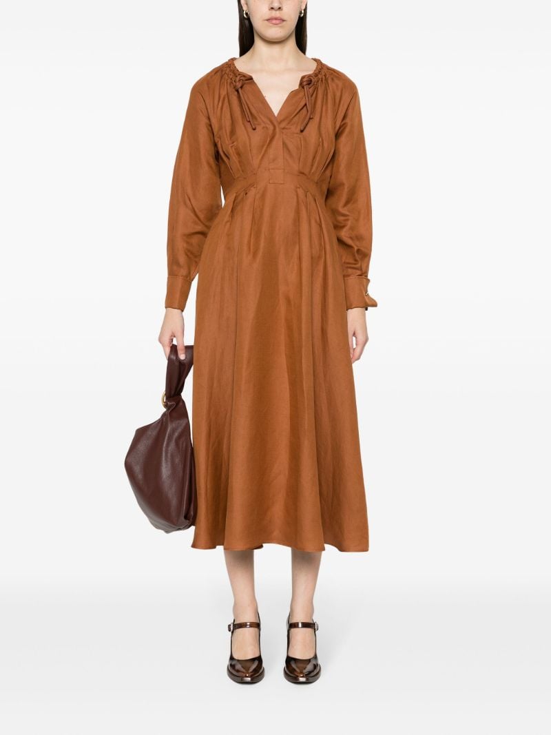 Rust Brown Pleated Detailing Midi Dress