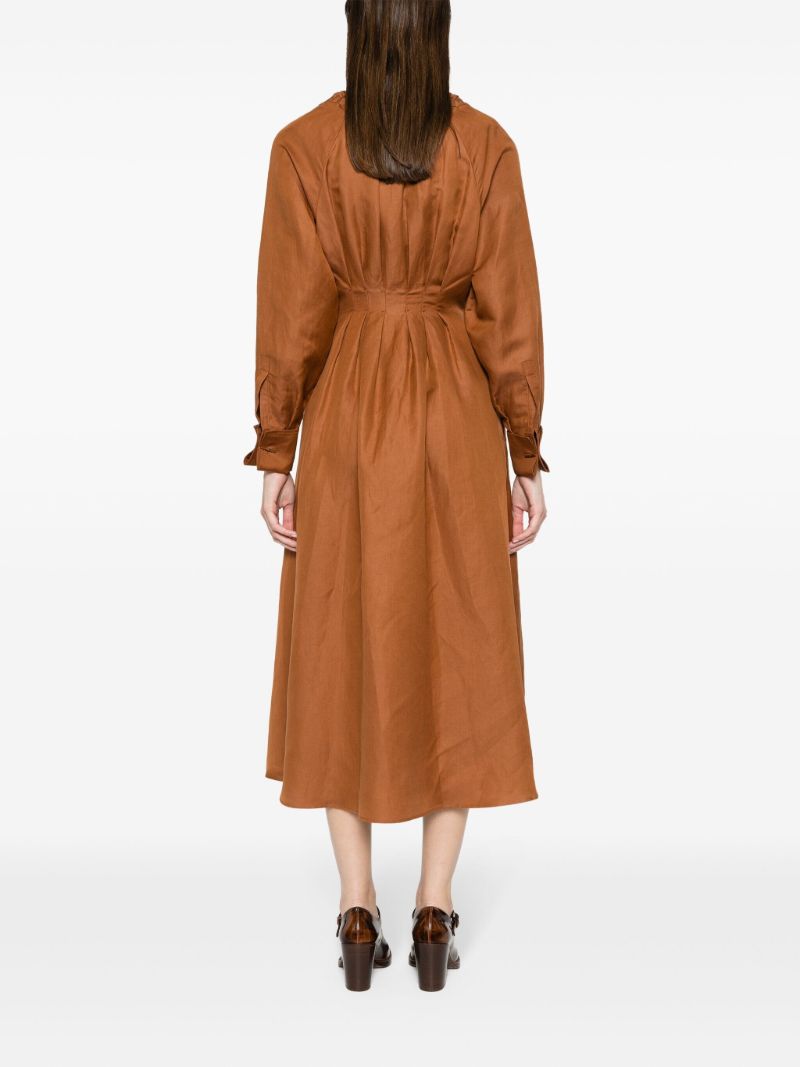 Rust Brown Pleated Detailing Midi Dress