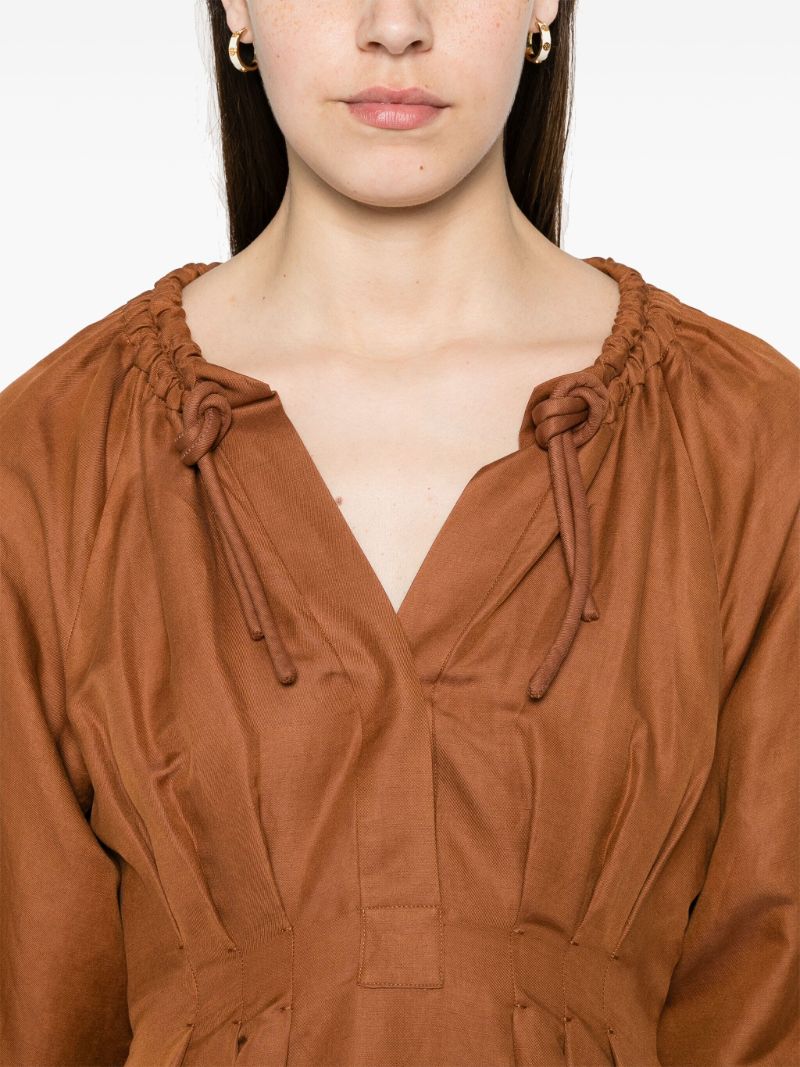 Rust Brown Pleated Detailing Midi Dress