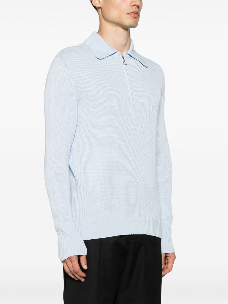 Light Blue Zipped Neck Fine-knitted Jumper