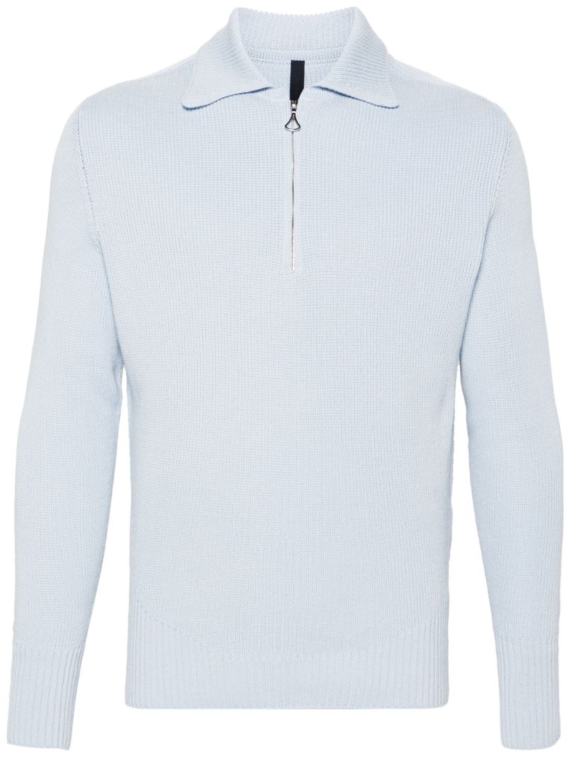 Light Blue Zipped Neck Fine-knitted Jumper