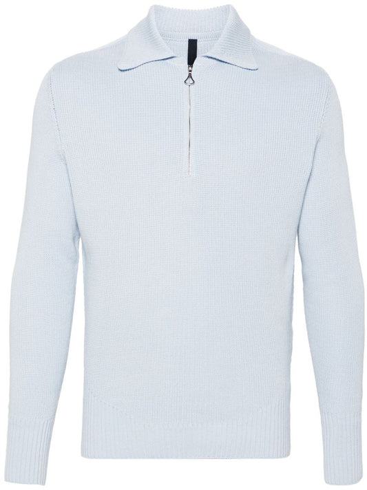 Light Blue Zipped Neck Fine-knitted Jumper
