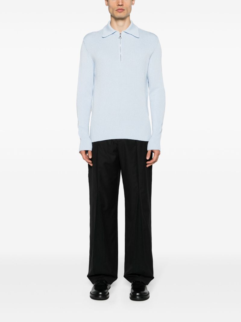 Light Blue Zipped Neck Fine-knitted Jumper