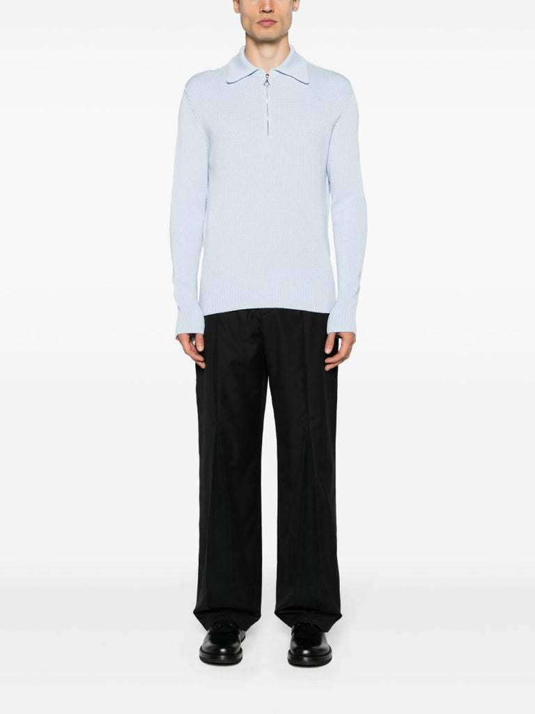 Light Blue Zipped Neck Fine-knitted Jumper